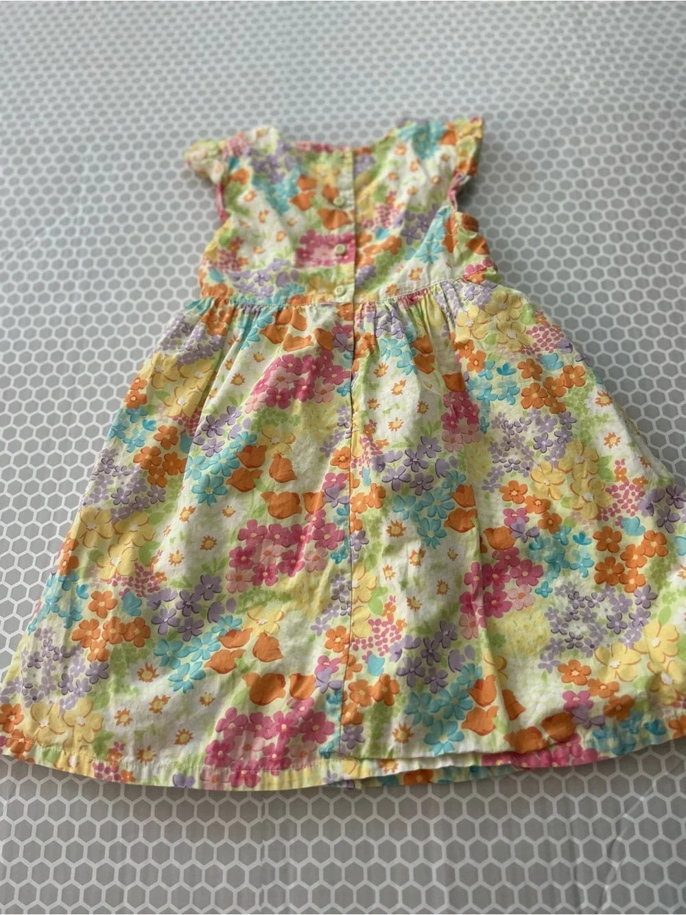Gymboree Yellow Floral Smocked Dress with Orange, Pink & Purple Accents. Size 6